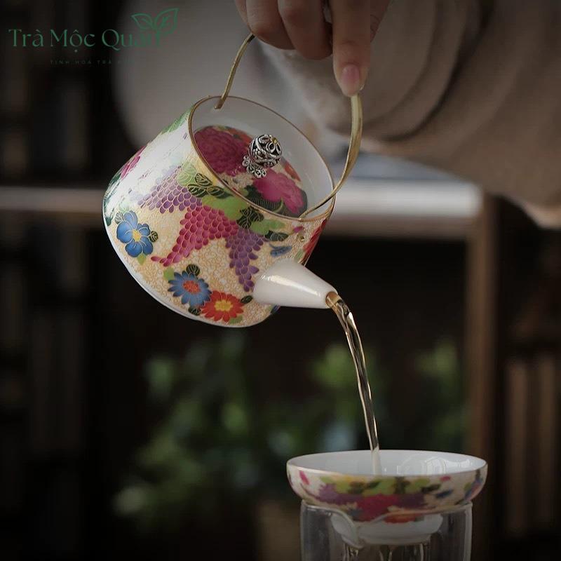 Bộ Ấm Trà Sứ Hoa Mẫu Đơn Cao Cấp BAT16