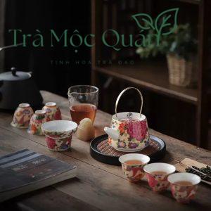 Bộ Ấm Trà Sứ Hoa Mẫu Đơn Cao Cấp BAT16