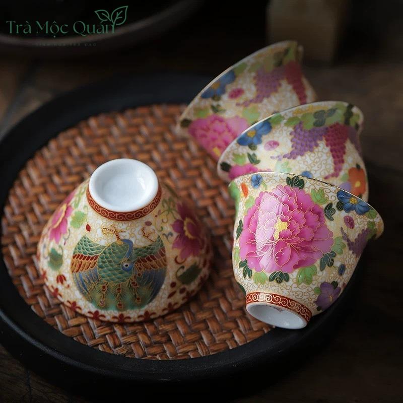 Bộ Ấm Trà Sứ Hoa Mẫu Đơn Cao Cấp BAT16