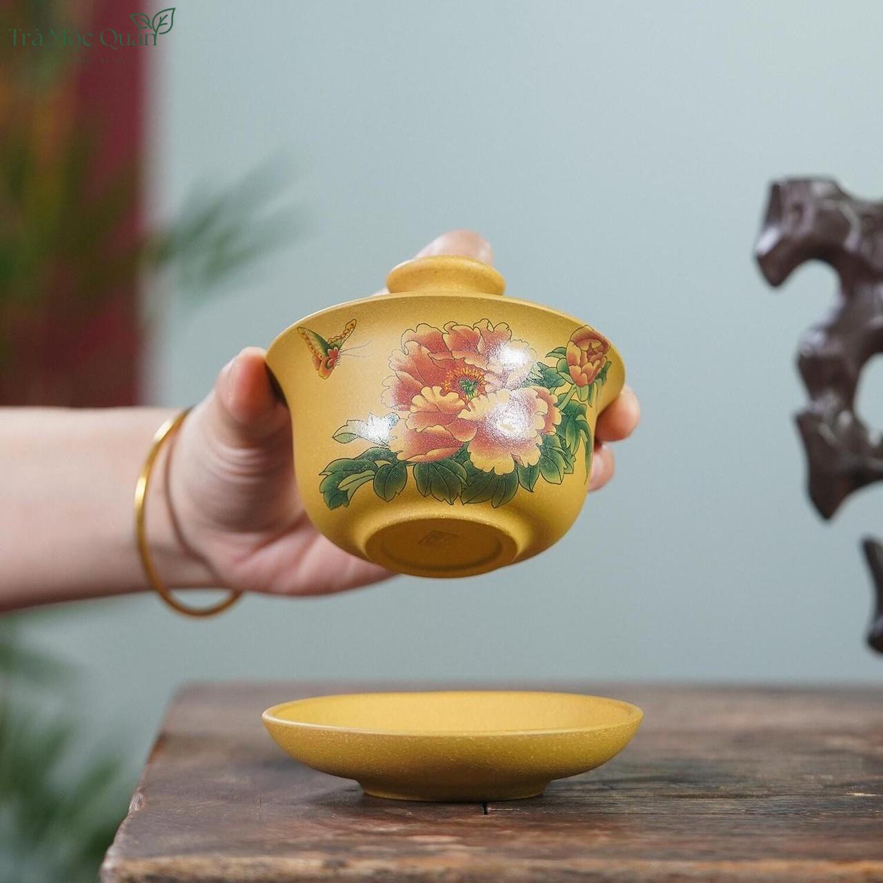 Chén Khải Tử Sa Đoạn Nê Họa Tiết Mẫu Đơn 170ml CK59