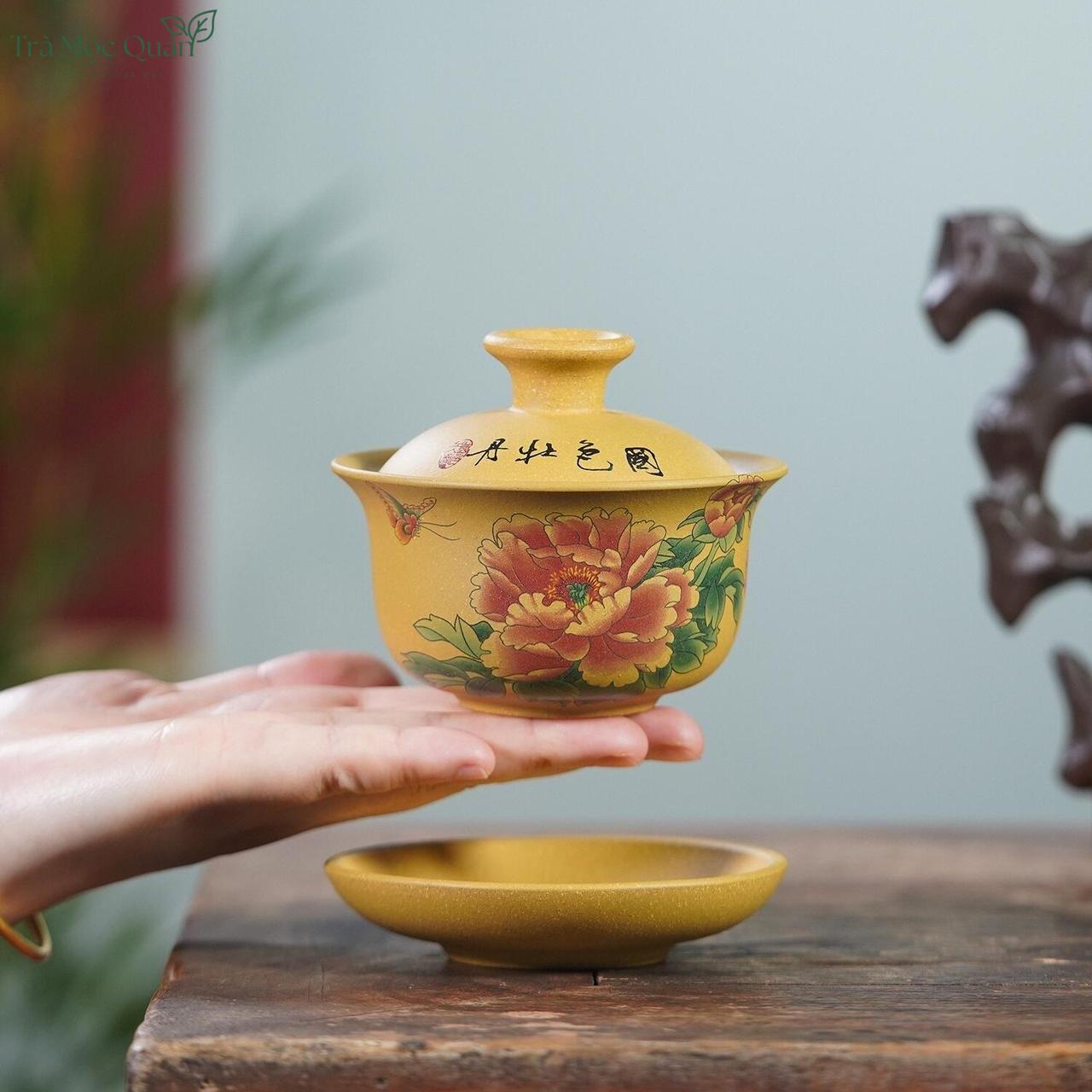 Chén Khải Tử Sa Đoạn Nê Họa Tiết Mẫu Đơn 170ml CK59