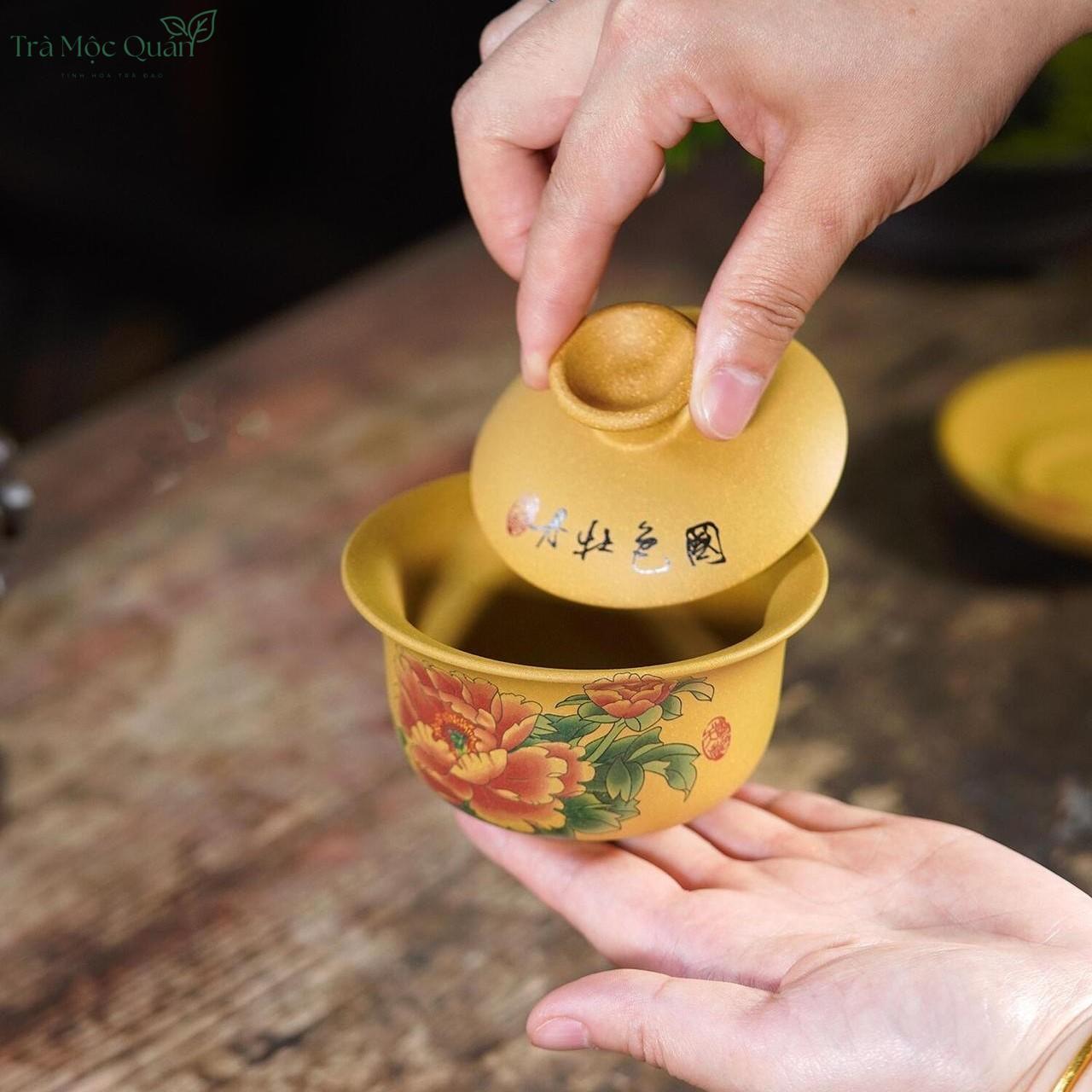 Chén Khải Tử Sa Đoạn Nê Họa Tiết Mẫu Đơn 170ml CK59