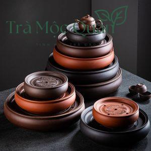 Thuyền Trà Tử Sa Song Long Dáng Tròn Cao Cấp – Khay Trà Mini Đựng Ấm Chén KT58