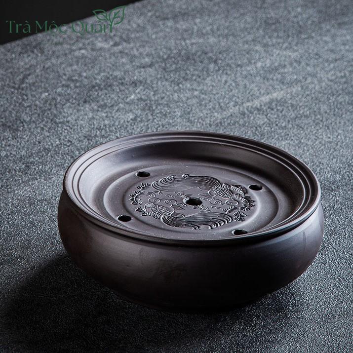 Thuyền Trà Tử Sa Song Long Dáng Tròn Cao Cấp – Khay Trà Mini Đựng Ấm Chén KT58