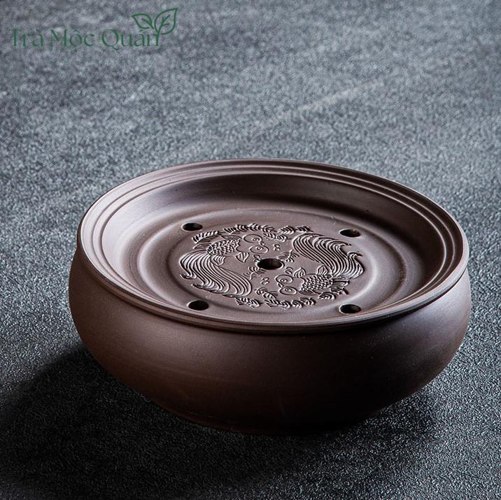 Thuyền Trà Tử Sa Song Long Dáng Tròn Cao Cấp – Khay Trà Mini Đựng Ấm Chén KT58