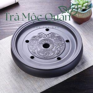 Thuyền Trà Tử Sa Song Long Dáng Tròn Cao Cấp – Khay Trà Mini Đựng Ấm Chén KT58
