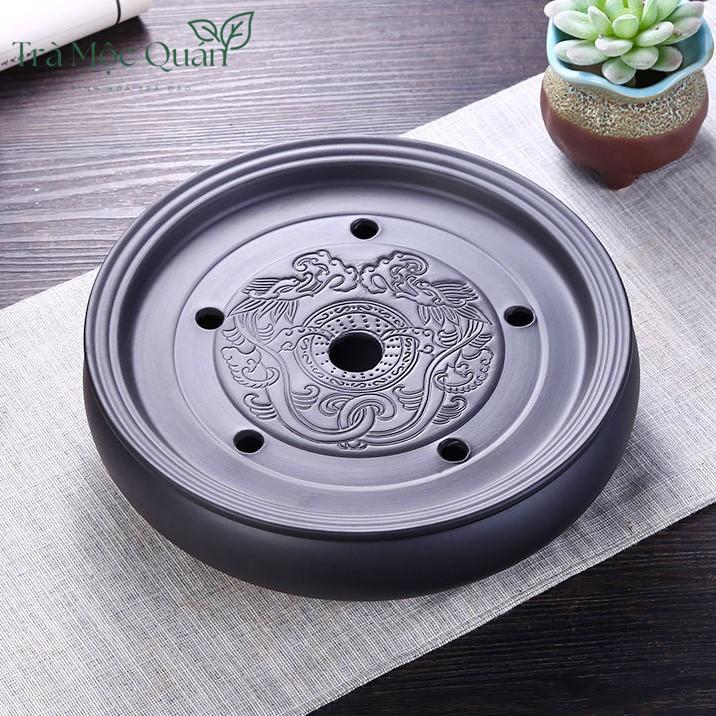 Thuyền Trà Tử Sa Song Long Dáng Tròn Cao Cấp – Khay Trà Mini Đựng Ấm Chén KT58