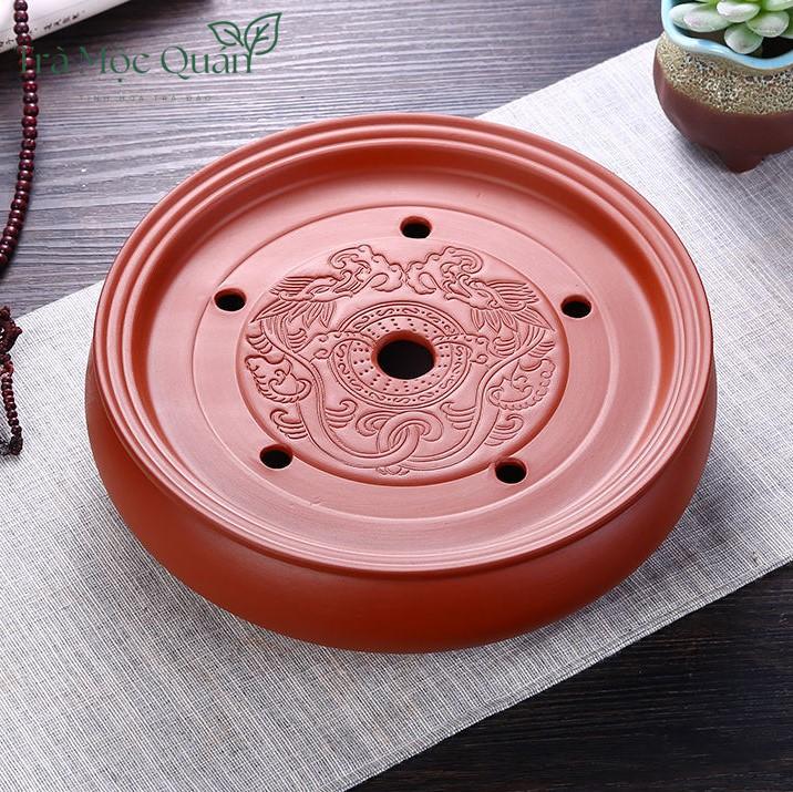 Thuyền Trà Tử Sa Song Long Dáng Tròn Cao Cấp – Khay Trà Mini Đựng Ấm Chén KT58