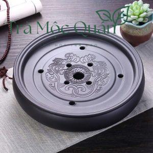 Thuyền Trà Tử Sa Song Long Dáng Tròn Cao Cấp – Khay Trà Mini Đựng Ấm Chén KT58