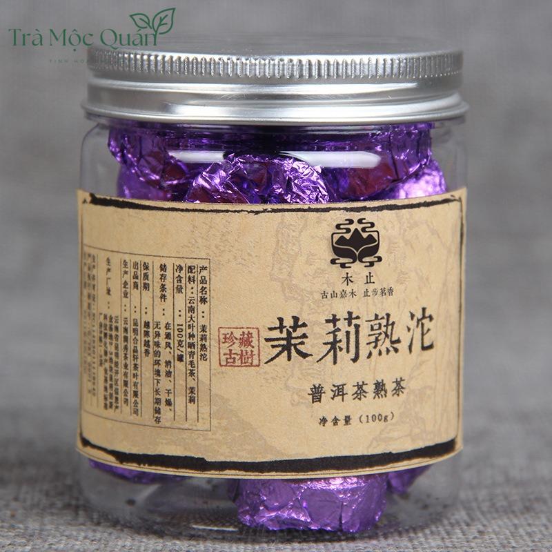 Trà Phổ Nhĩ Chín Hoa Nhài Dạng Viên – Hũ 100g PN66
