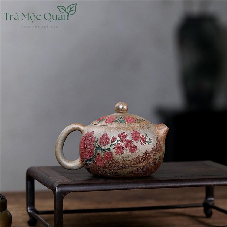 Ấm Tử Sa Tây Thi Đoạn Nê Trầm Cổ Khắc Mẫu Đơn 280ml ATS55