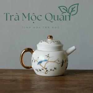 Ấm Trà Sứ Cảnh Đức Vẽ Tay Chim Hoàng Anh Thủ Công 170ml ACD1