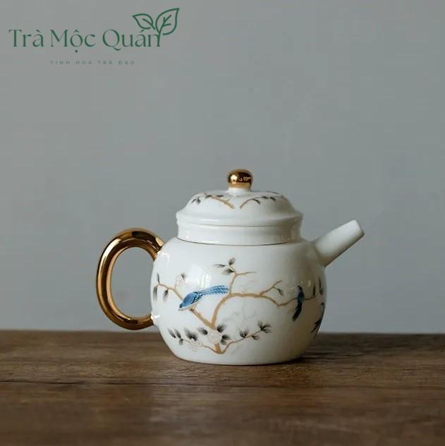 Ấm Trà Sứ Cảnh Đức Vẽ Tay Chim Hoàng Anh Thủ Công 170ml ACD1