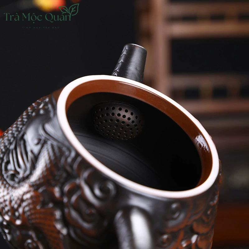 Ấm Tử Đào Kiến Thủy Long Đán Chạm Nổi Long Phụng 230ml ATD12