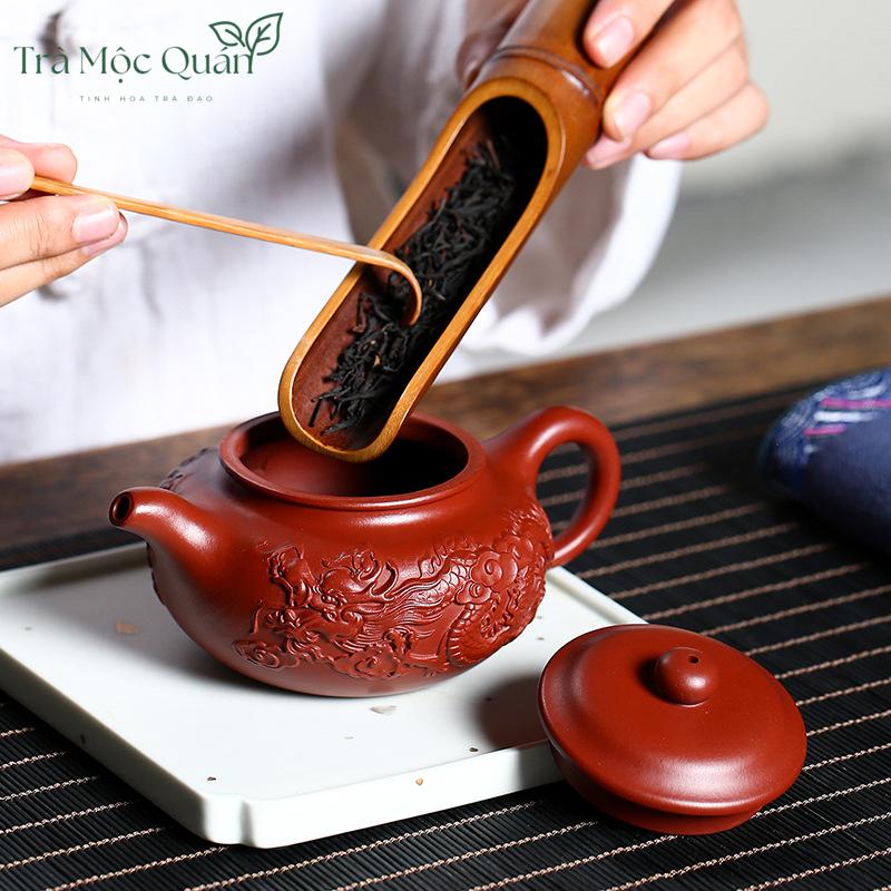 Ấm Tử Sa Song Long Dáng Phỏng Cổ Đại Hồng Bào 230ml ATS79