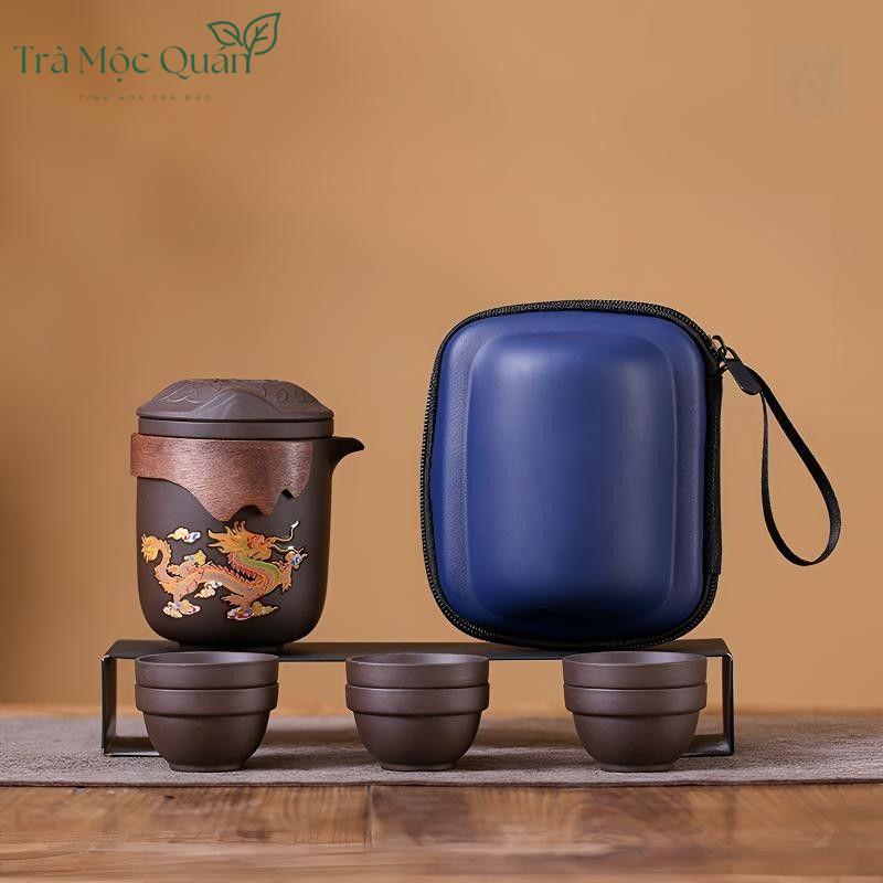 Bộ Ấm Trà Du Lịch Tử Sa Long Phụng Đổi Màu 1 Ấm 6 Chén BAT26
