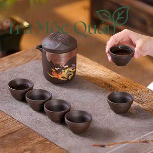 Bộ Ấm Trà Du Lịch Tử Sa Long Phụng Đổi Màu 1 Ấm 6 Chén BAT26