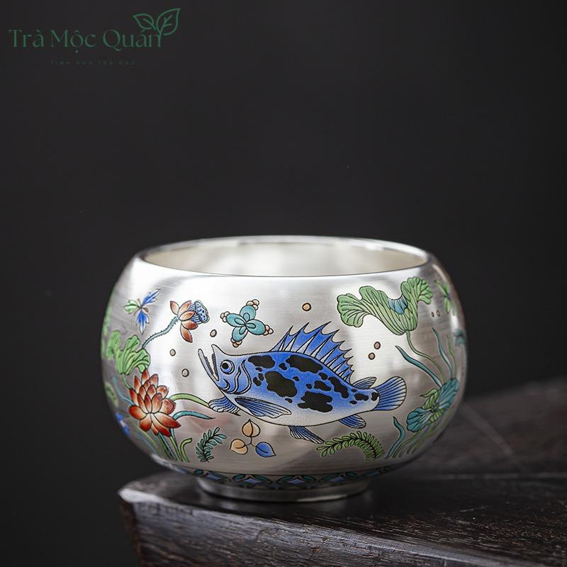 Bộ Ấm Trà Tây Thi Thủ Công Mạ Bạc Họa Tiết Cá BAT28