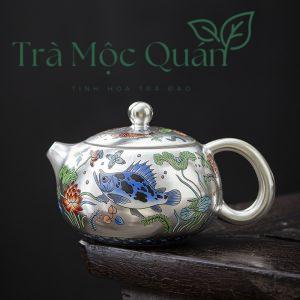 Bộ Ấm Trà Tây Thi Thủ Công Mạ Bạc Họa Tiết Cá BAT28