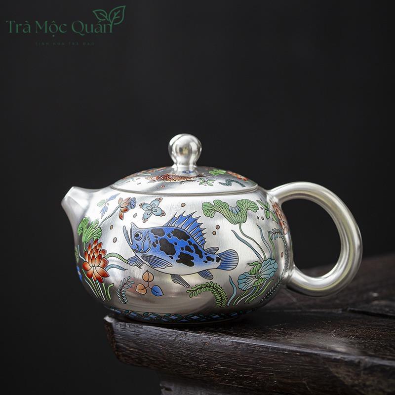 Bộ Ấm Trà Tây Thi Thủ Công Mạ Bạc Họa Tiết Cá BAT28