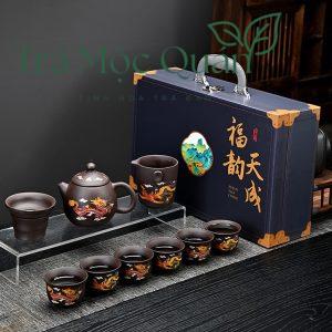 Bộ Ấm Tử Sa Long Đán Long Phụng Đổi Màu 300ml – Vali Quà Tặng BAT25