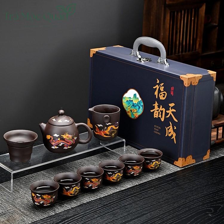 Bộ Ấm Tử Sa Long Đán Long Phụng Đổi Màu 300ml – Vali Quà Tặng BAT25