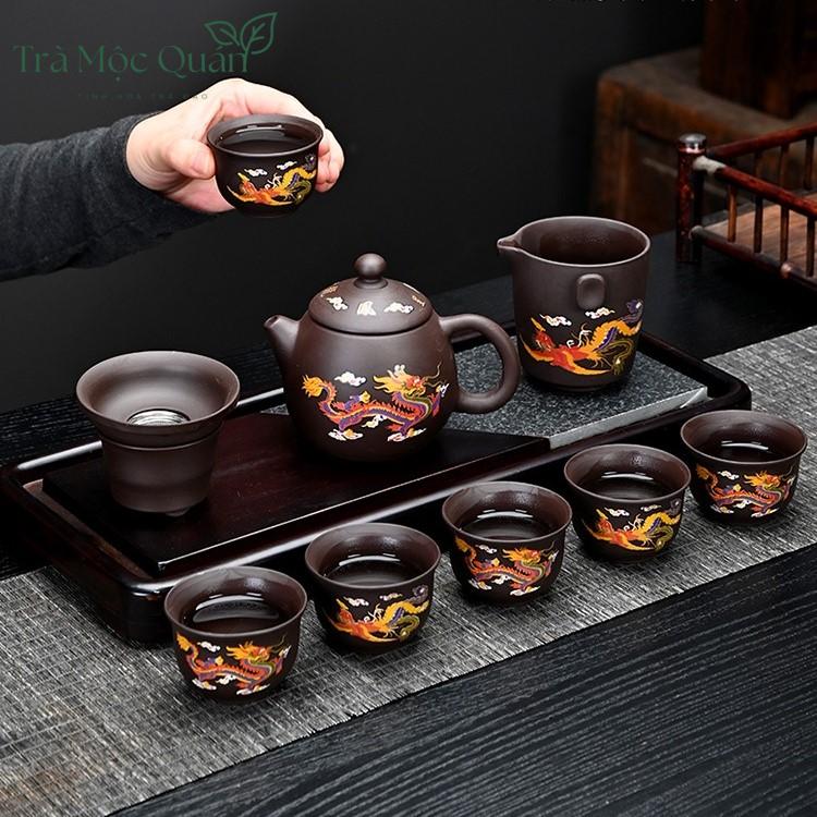 Bộ Ấm Tử Sa Long Đán Long Phụng Đổi Màu 300ml – Vali Quà Tặng BAT25