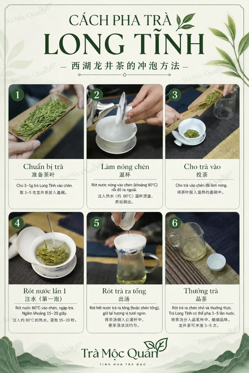 cách pha trà long tỉnh